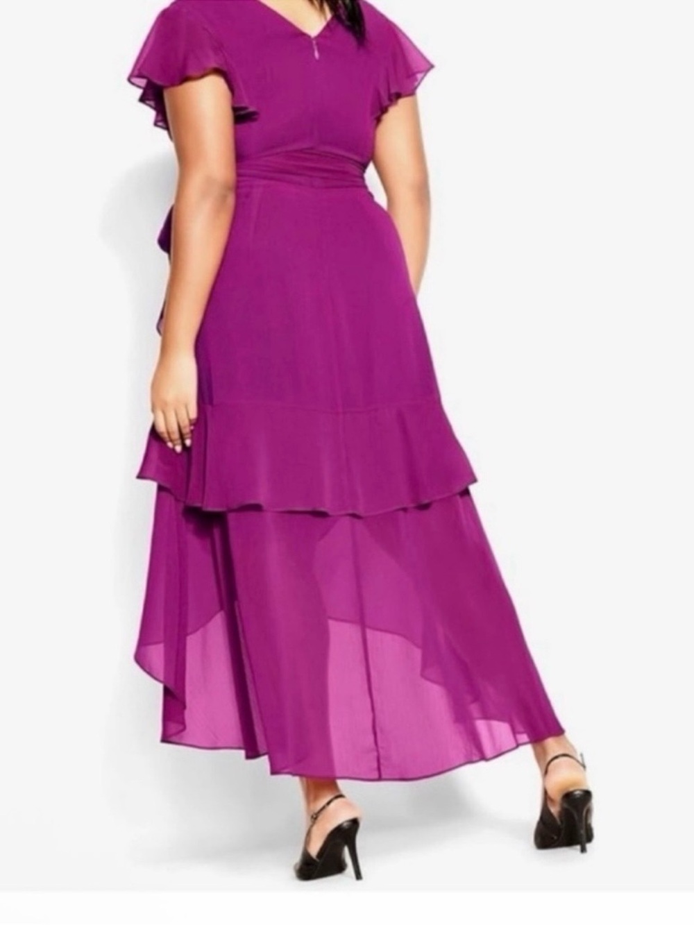 NWT City Chic Size Plus High Low Size XL Magenta Flirty Tiere Maxi Dress - Picture 4 of 11